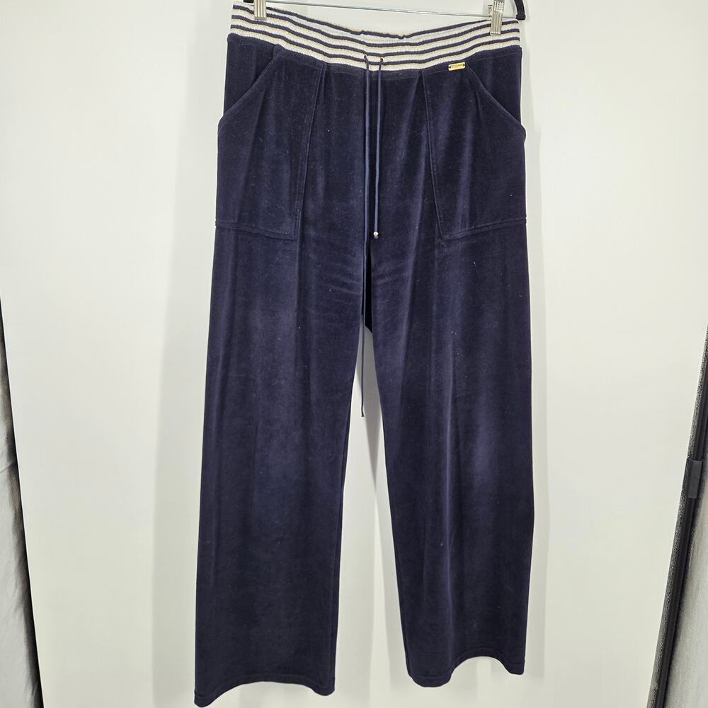 St. John women SZ L Blue Velour Wide Leg Lounge Quiet Luxury Pant Casual